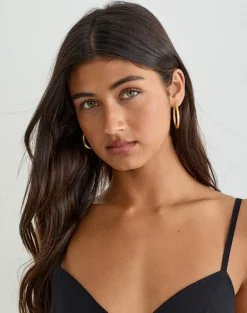 Fluted Oval Gold Plated Hoop Earrings