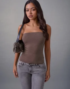 Foster Bandeau Top in Rayon Jersey Deep Taupe