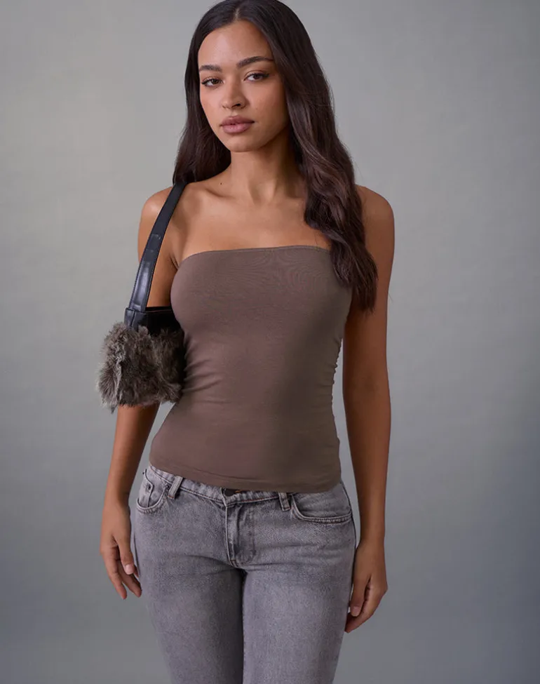 Foster Bandeau Top in Rayon Jersey Deep Taupe