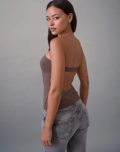 Foster Bandeau Top in Rayon Jersey Deep Taupe