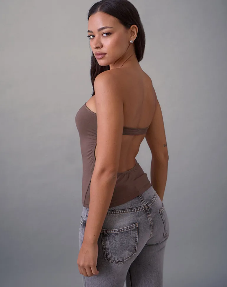 Foster Bandeau Top in Rayon Jersey Deep Taupe