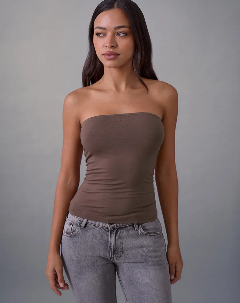 Foster Bandeau Top in Rayon Jersey Deep Taupe