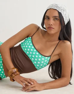 Fraba Tankini in Brown with Medium Polka Green