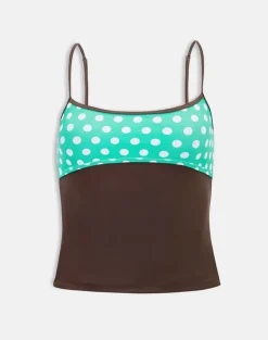 Fraba Tankini in Brown with Medium Polka Green
