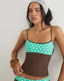 Fraba Tankini in Brown with Medium Polka Green