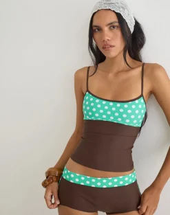 Fraba Tankini in Brown with Medium Polka Green