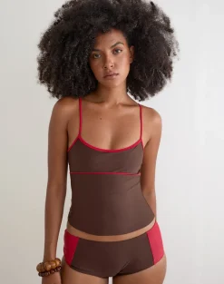 Fraba Tankini in Brown with Red Binding