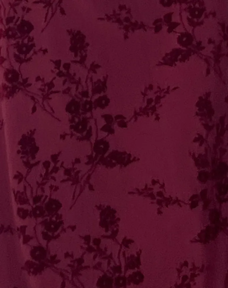 Gabriela Midi Dress in Botanical Flower Maroon