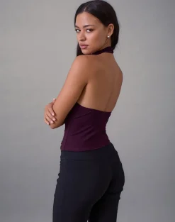 Galile High Neck Top in Jersey Fig