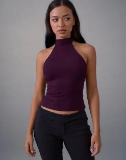 Galile High Neck Top in Jersey Fig
