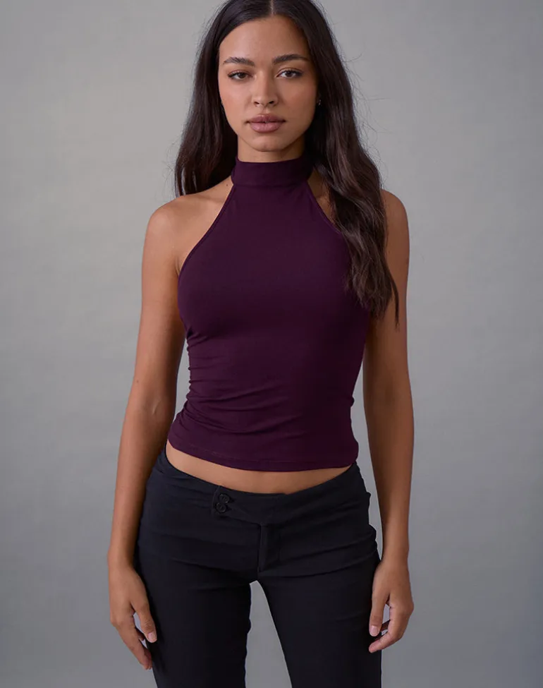 Galile High Neck Top in Jersey Fig
