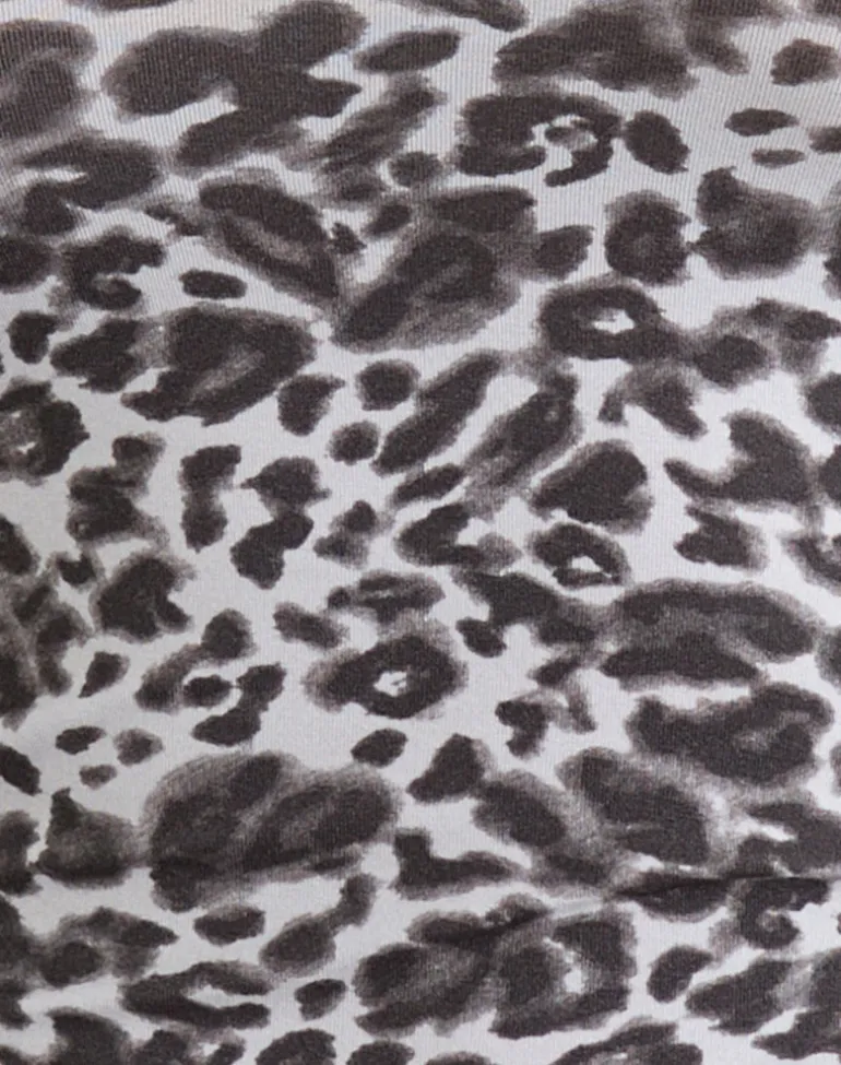 Galile High Neck Top in Jersey Blurry Leopard Grey