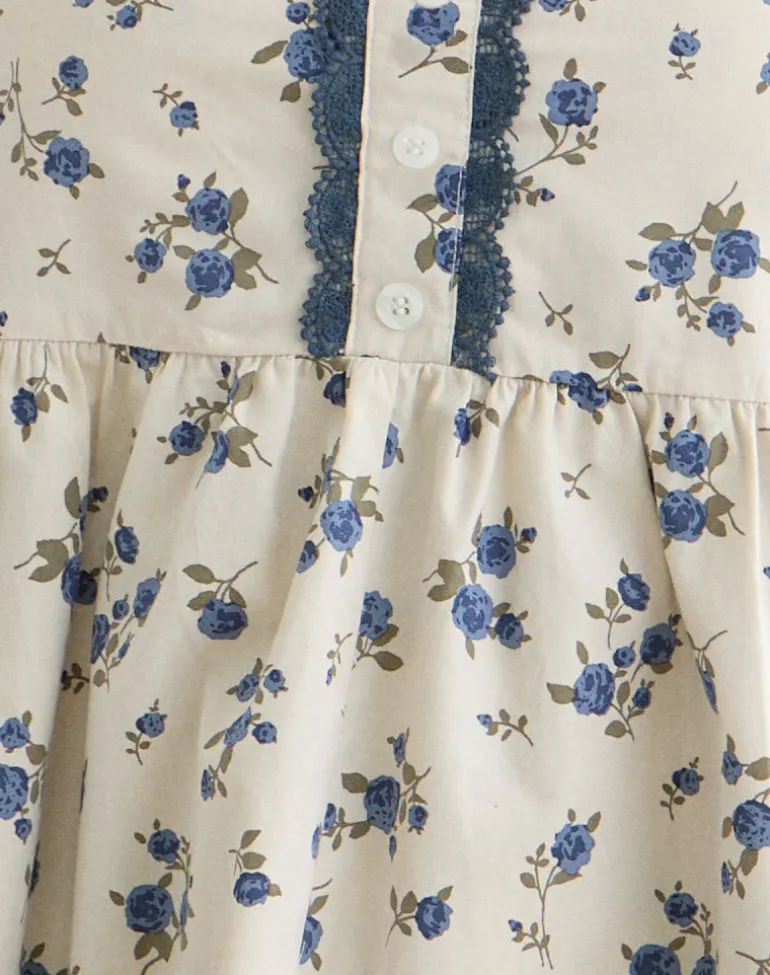 Gal Mini Dress in Ditsy Leaf Rose Navy