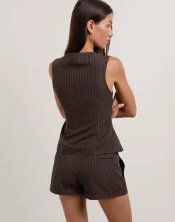 Ganita Vest in Dark Brown Pinstripe