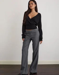 Ganta Slim Trouser in Pinstripe Charcoal