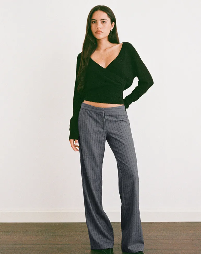 Ganta Slim Trouser in Pinstripe Charcoal