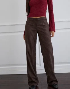 Ganta Slim Trouser in Stripe Chocolate Brown