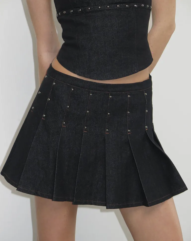 Gatlin Skirt in Chambray Studs Black