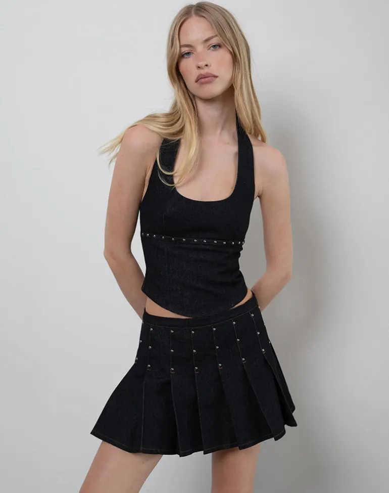 Gatlin Skirt in Chambray Studs Black
