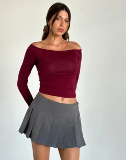 Gavya Bardot Long Sleeve Top in Burgundy