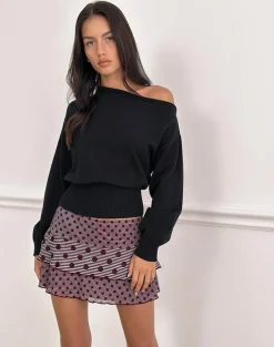 Gayani Ruffle Skirt in Stripe Polka Plum