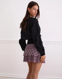 Gayani Ruffle Skirt in Stripe Polka Plum