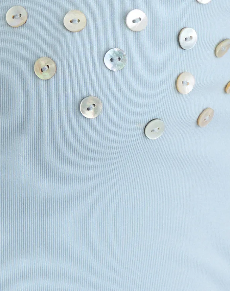 Gelita Vest with Pearl Buttons in Blue Eco Lyocell