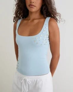 Gelita Vest with Pearl Buttons in Blue Eco Lyocell