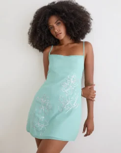 Gelora Mini Dress in Chiffon Floral Sequin Turquoise