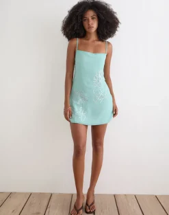 Gelora Mini Dress in Chiffon Floral Sequin Turquoise