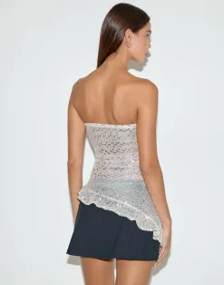 Gentaya Frill Bandeau Top in Neutral Sequin