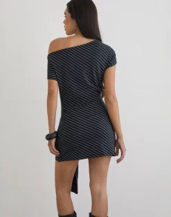 Genya Mini Dress in Oblique Stripe Ocean Storm
