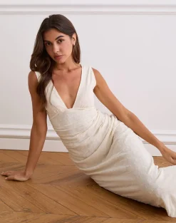 Gerda Maxi Dress in Floral Flock Cream