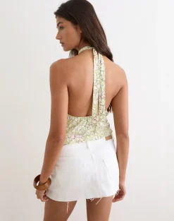 Giulia Knot Halterneck Top in Blooming Lily Green