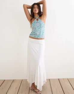 Giulia Knot Halterneck Top in Flower Power Blue