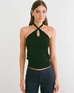 Giunea Knot Halterneck Top in Black