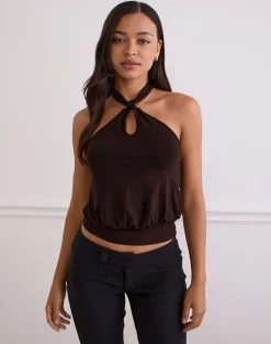 Giunea Knot Halter Top in Bitter Chocolate
