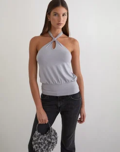 Giunea Knot Halter Top in Lilac Grey