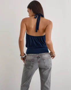 Giunea Knot Halter Top in Navy