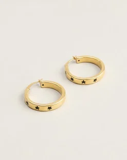 Gold Plated Hoop Black Star Earrings