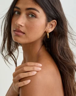 Gold Plated Hoop Black Star Earrings