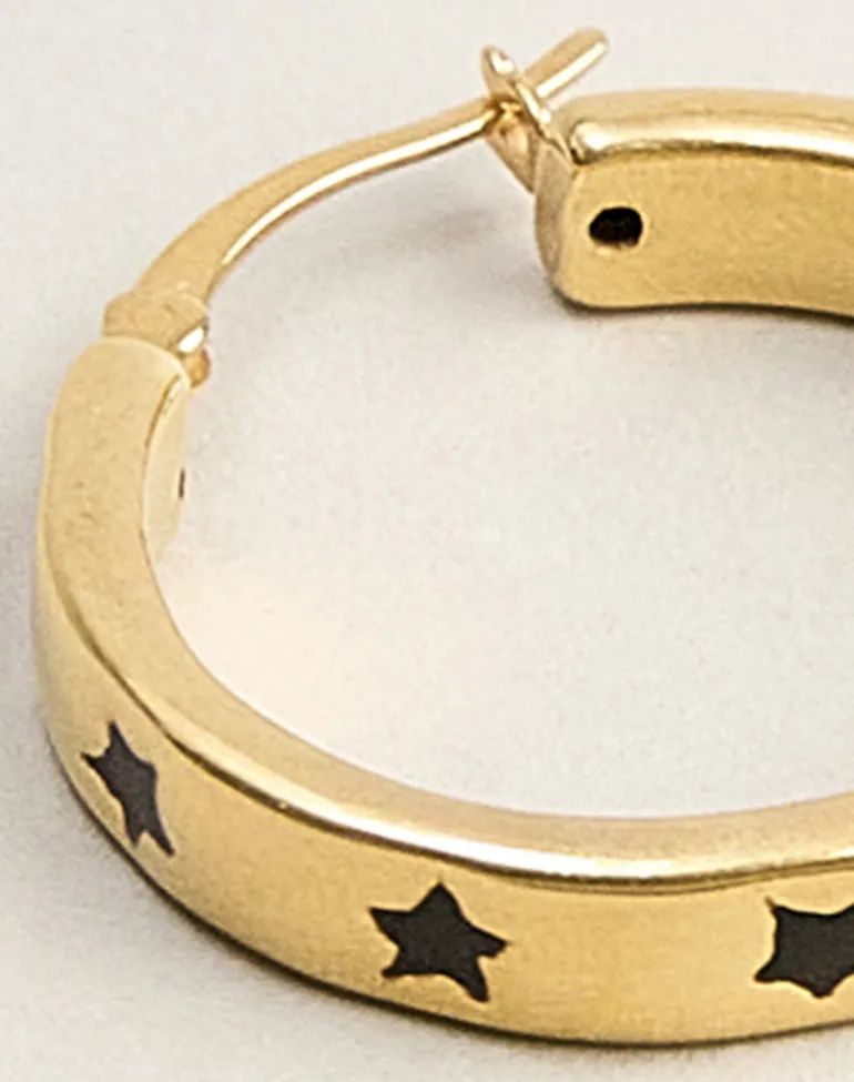Gold Plated Hoop Black Star Earrings