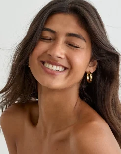 Gold Plated Hoop Black Star Earrings