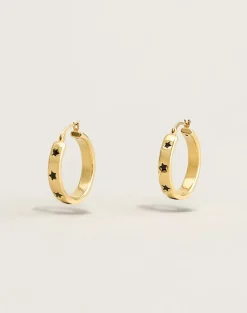 Gold Plated Hoop Black Star Earrings