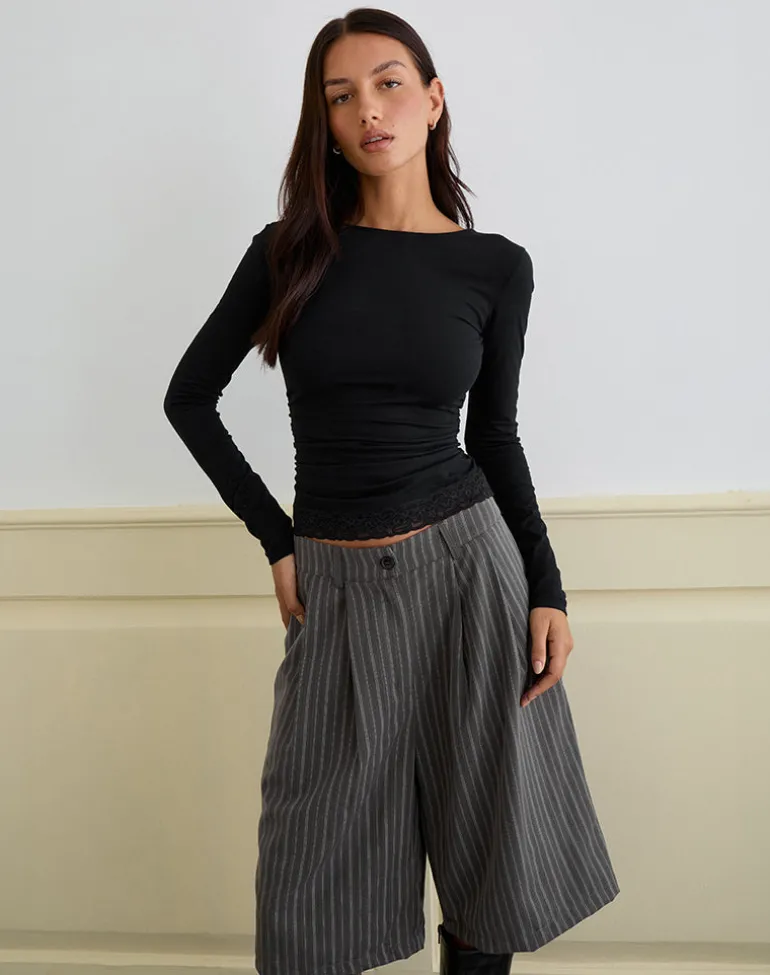 Gomira Long Sleeve Top in Black with Lace Trim