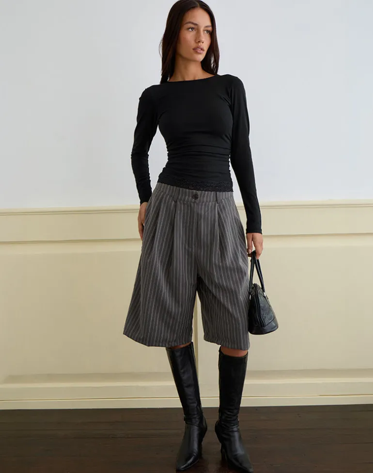 Gomira Long Sleeve Top in Black with Lace Trim
