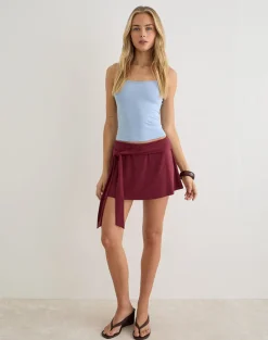 Grecia Tie Mini Skirt in Cupro Burgundy
