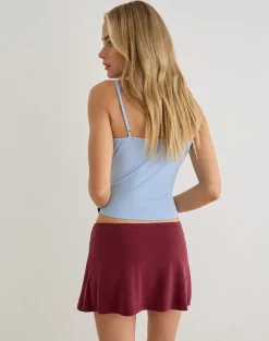 Grecia Tie Mini Skirt in Cupro Burgundy