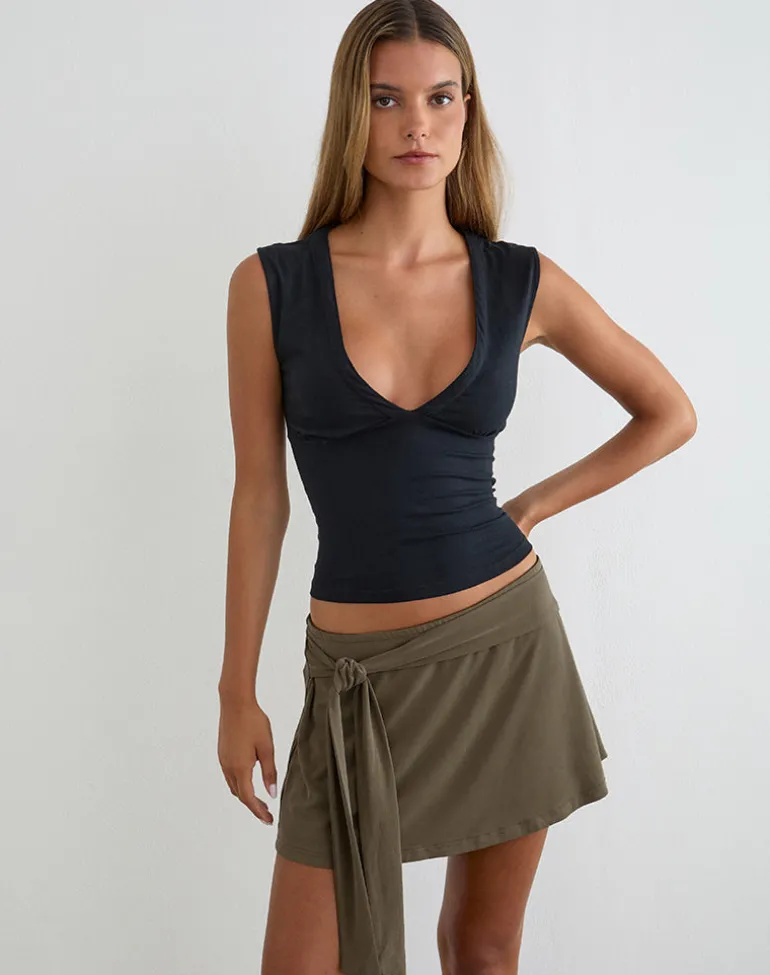 Grecia Tie Mini Skirt in Cupro Khaki