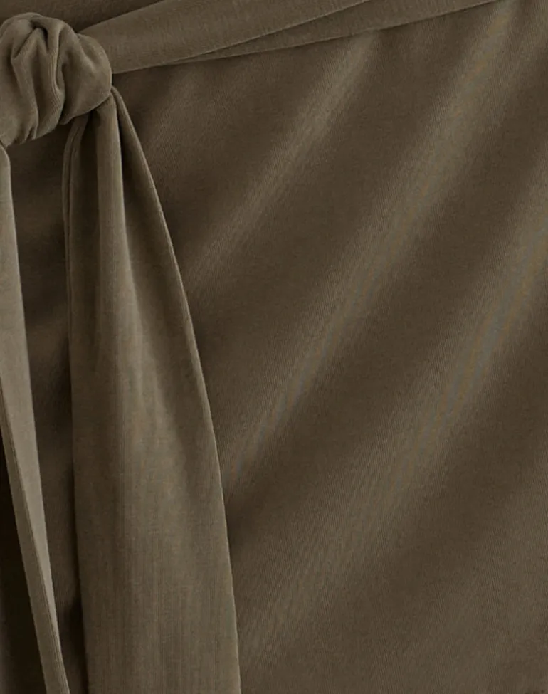 Grecia Tie Mini Skirt in Cupro Khaki